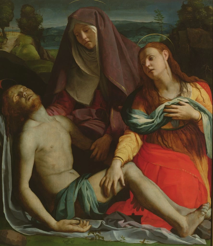   182-Agnolo Bronzino-Cristo morto tra la Vergine e Maria Maddalena-Uffizi, Firenze